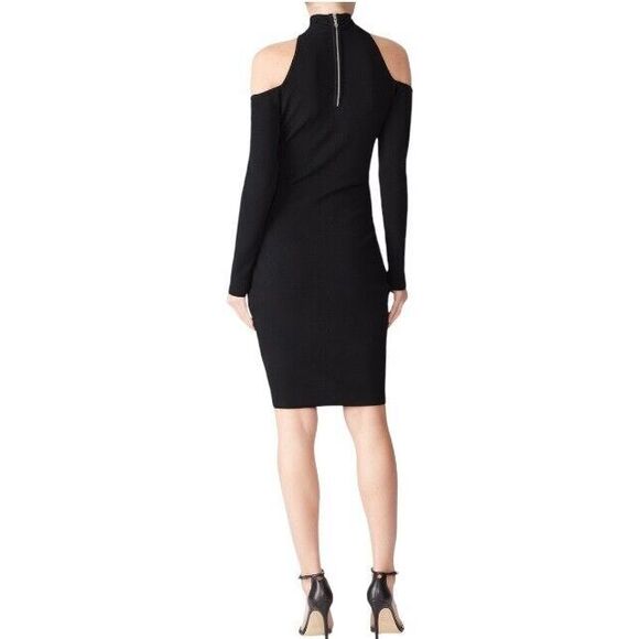 MILLY Infusion Knit Dress Black Bodycon Stretch Size Small Cutout Cold Shoulder - Picture 3 of 12